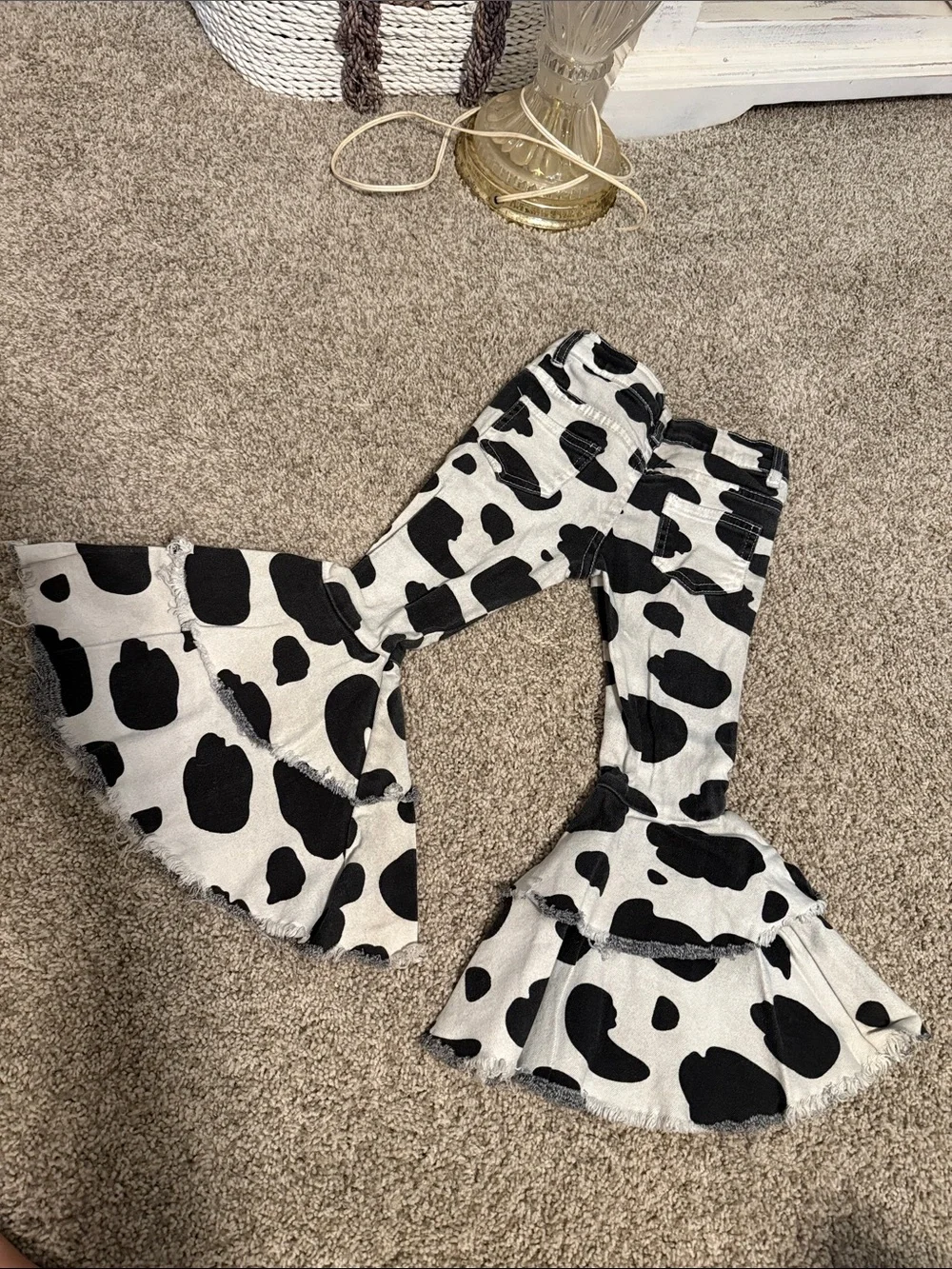 Kids Cow-Print Super Flare Jeans - Black & White
